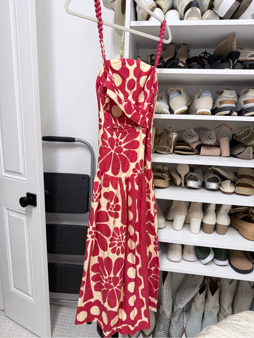 FARM Rio Red and Cream Floral Maxi Dress with Braided Straps - Picture 2 of 3